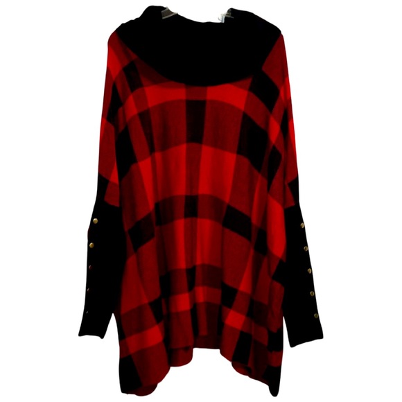 Joseph A Sweaters - Sold to SE Joseph A Red Black Buffalo Plaid Cowl Neck Poncho Sweater Size 1X